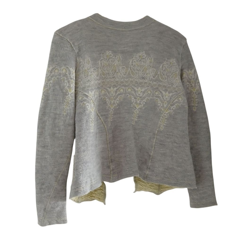 RARE Free People Wool/Cotton Fair Isle Button Sweater Grey Yellow S/M - Picture 3 of 11
